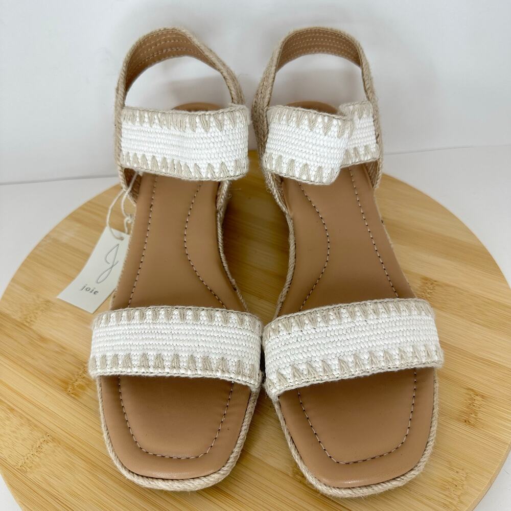 Joie White Tan Woven Espadrille Wedge Sandals Comfort Foam Boho Size 9.5 NEW - Picture 2 of 7